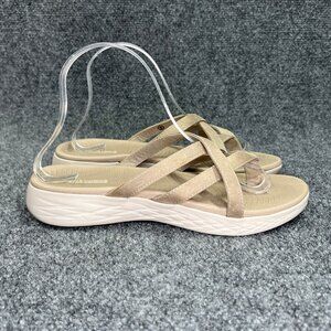 Skechers Go Walk Flex Sandals Women's 9 Tan Vegan GOGA Max Athletic Flip Flops